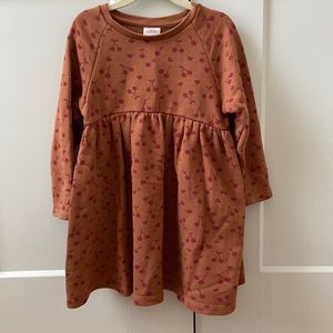 Zara 4/5T Brown with Cherries & Hearts Sweatshirt Dress